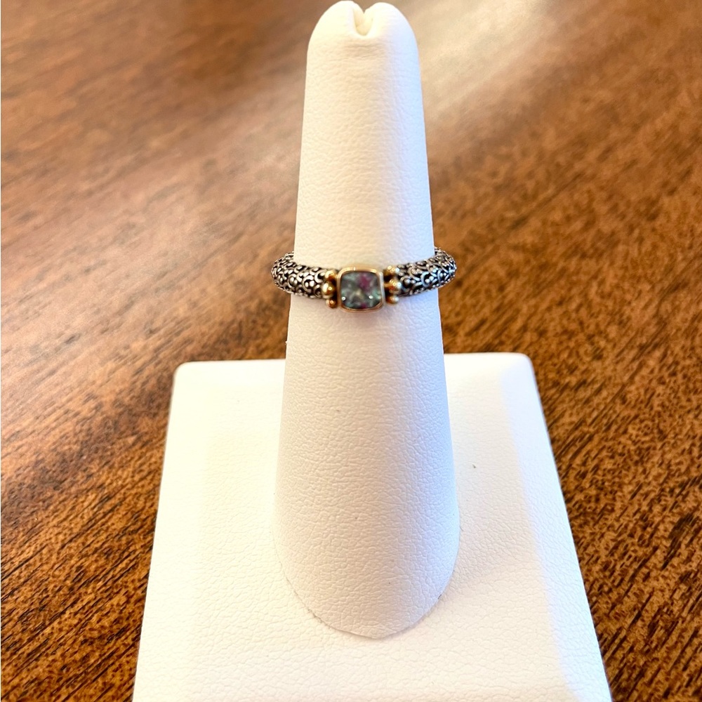 Sterling silver and 18K gold blue topaz ring